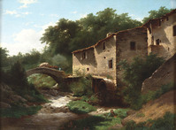 KS 195
<br/>
Landschap met watermolen en stenen brug
<br/>
<em>Hanedoes, Louwrens (1822-1905)</em>